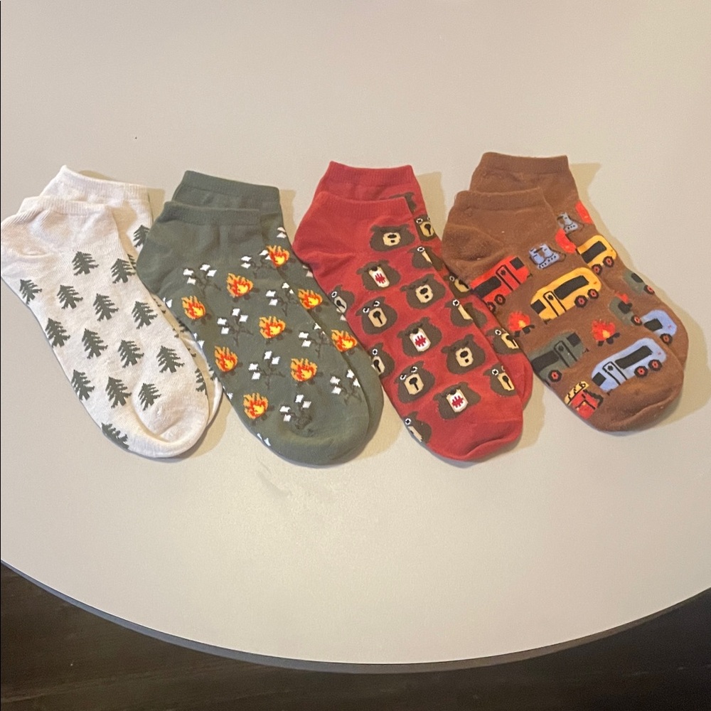 Camping Pattern Ankle Socks 4 Pair